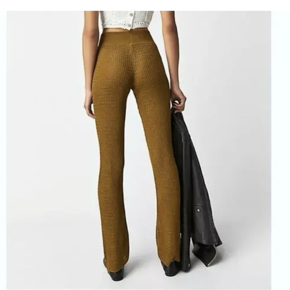Free People Rosella Swit Pull on Olive Green Metallic Gold  Pants NWOT M